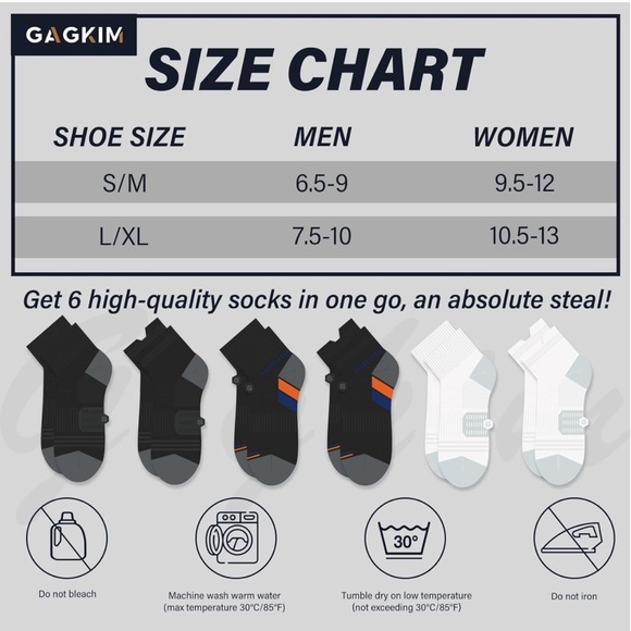 Running Ankle Socks for Men Women Athletic Low Cut Socks 6 Pairs - Picture 4 of 4